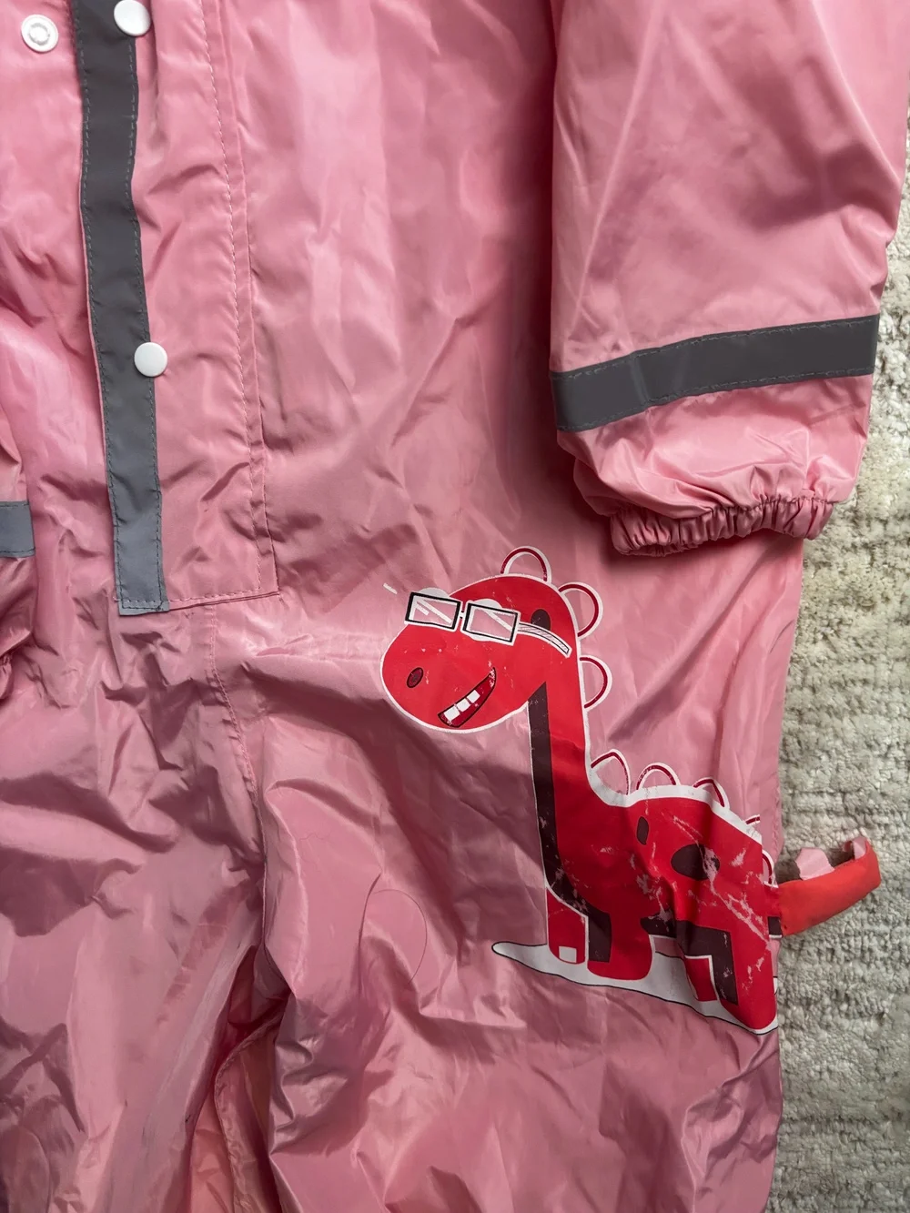 Pink Dinosaur Children'S Raincoat Suit Hooded Size L